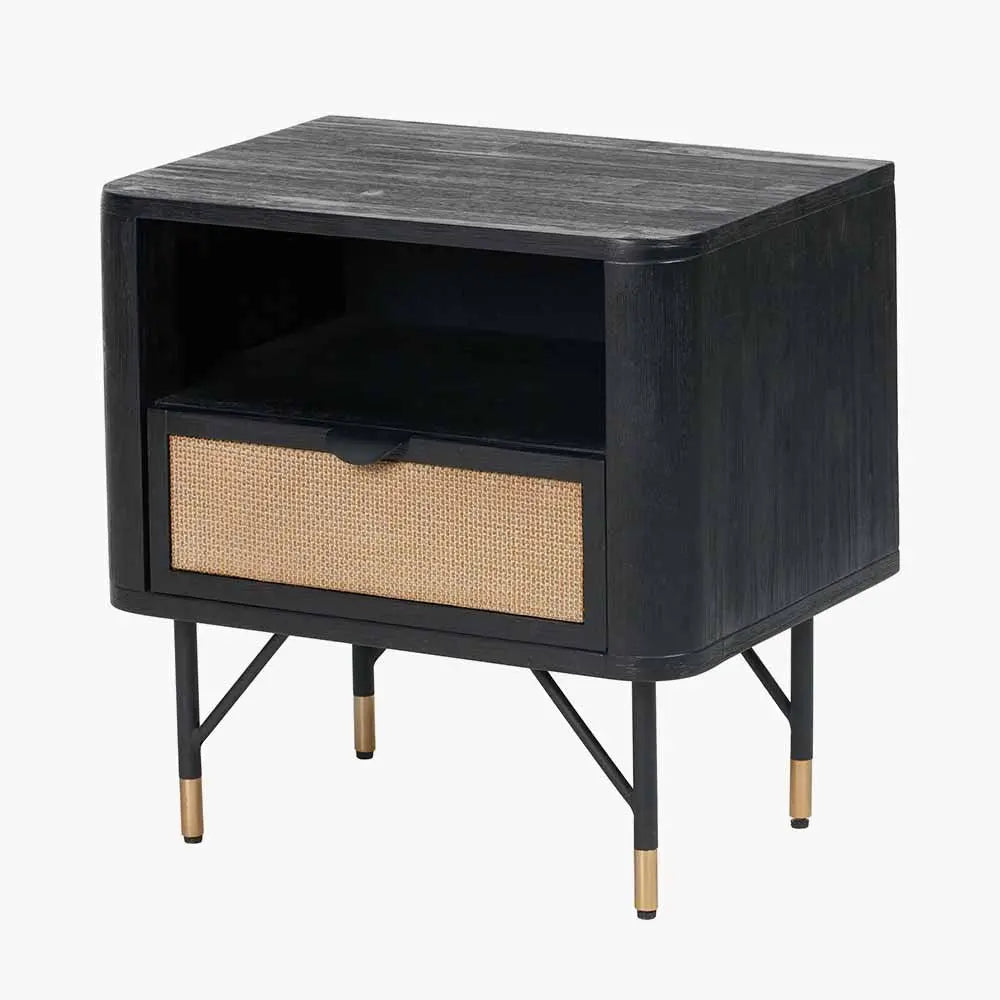 Fiji 1 Drawer Bedside in Black Acacia Wood & Natural Rattan - Pacific Lifestyle Bedside Tables