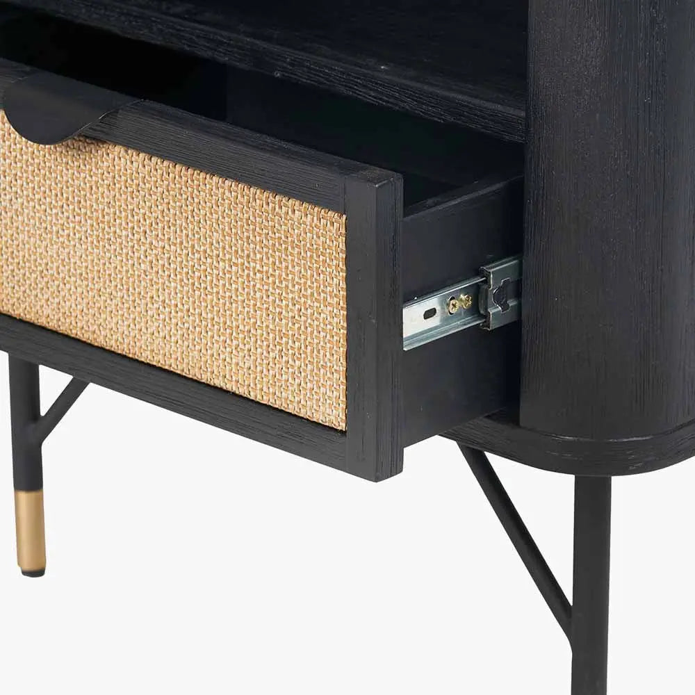 Fiji 1 Drawer Bedside in Black Acacia Wood & Natural Rattan - Pacific Lifestyle Bedside Tables