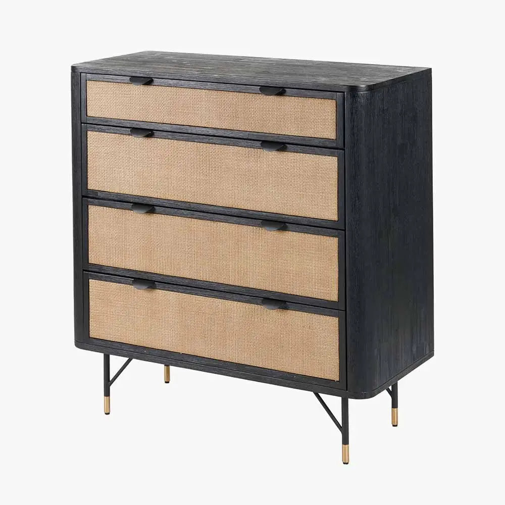 Fiji Chest of Drawers in Black Acacia Wood & Natural Rattan - Pacific Lifestyle Chest of Drawers