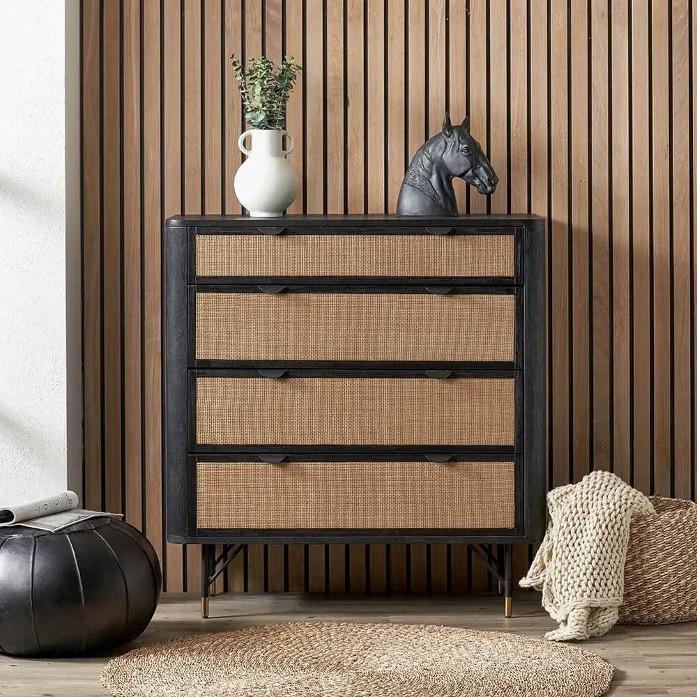 Fiji Chest of Drawers in Black Acacia Wood & Natural Rattan - Pacific Lifestyle Chest of Drawers