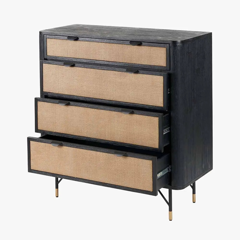 Fiji Chest of Drawers in Black Acacia Wood & Natural Rattan - Pacific Lifestyle Chest of Drawers