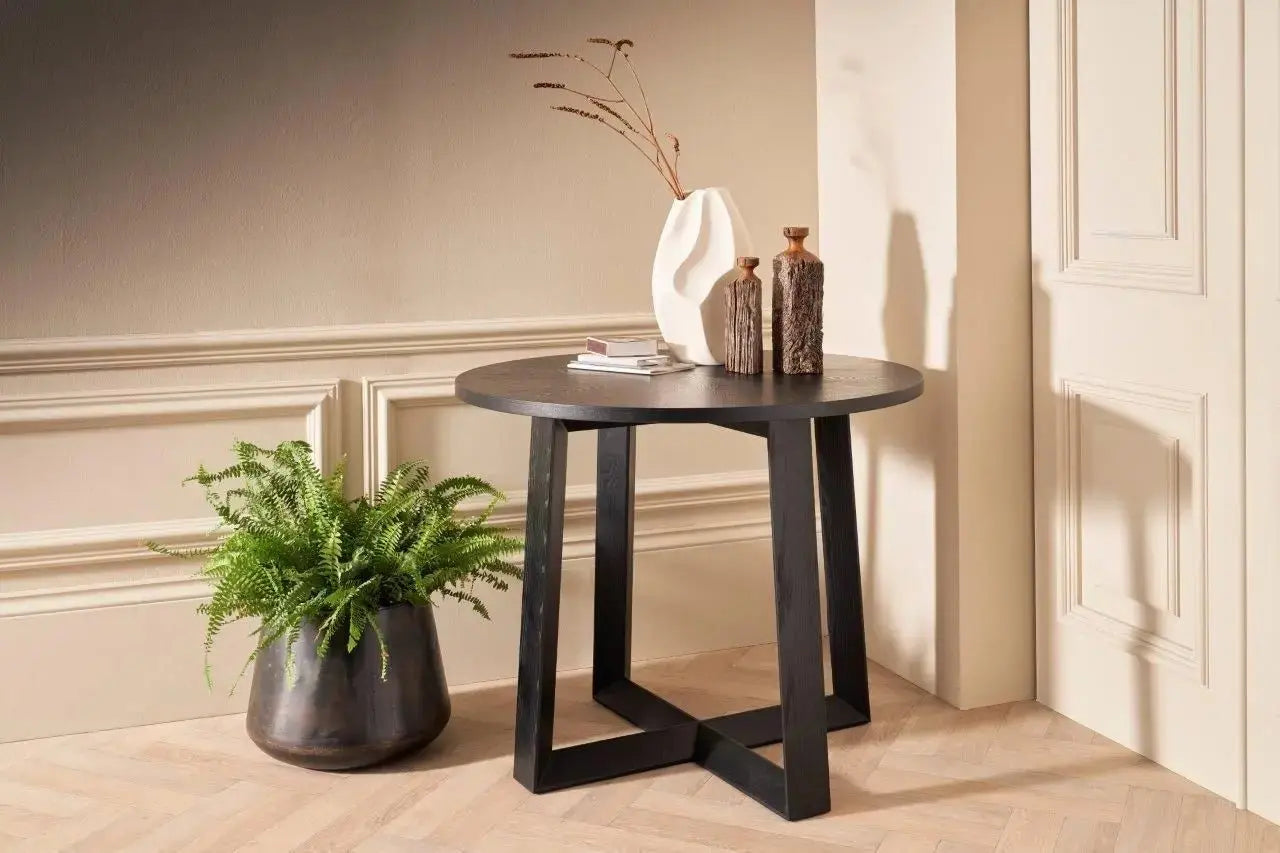 Gillmore Cadiz Small Round Natural Black Oak Top Dining / Bistro Table Dining Table