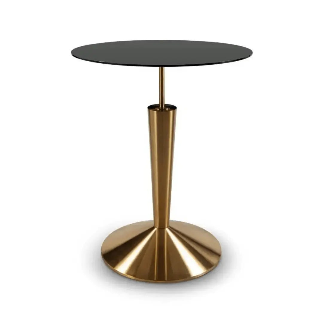 Gillmore Iona Black Glass Round Bar/Poseur Table with Brass Base Bar Table