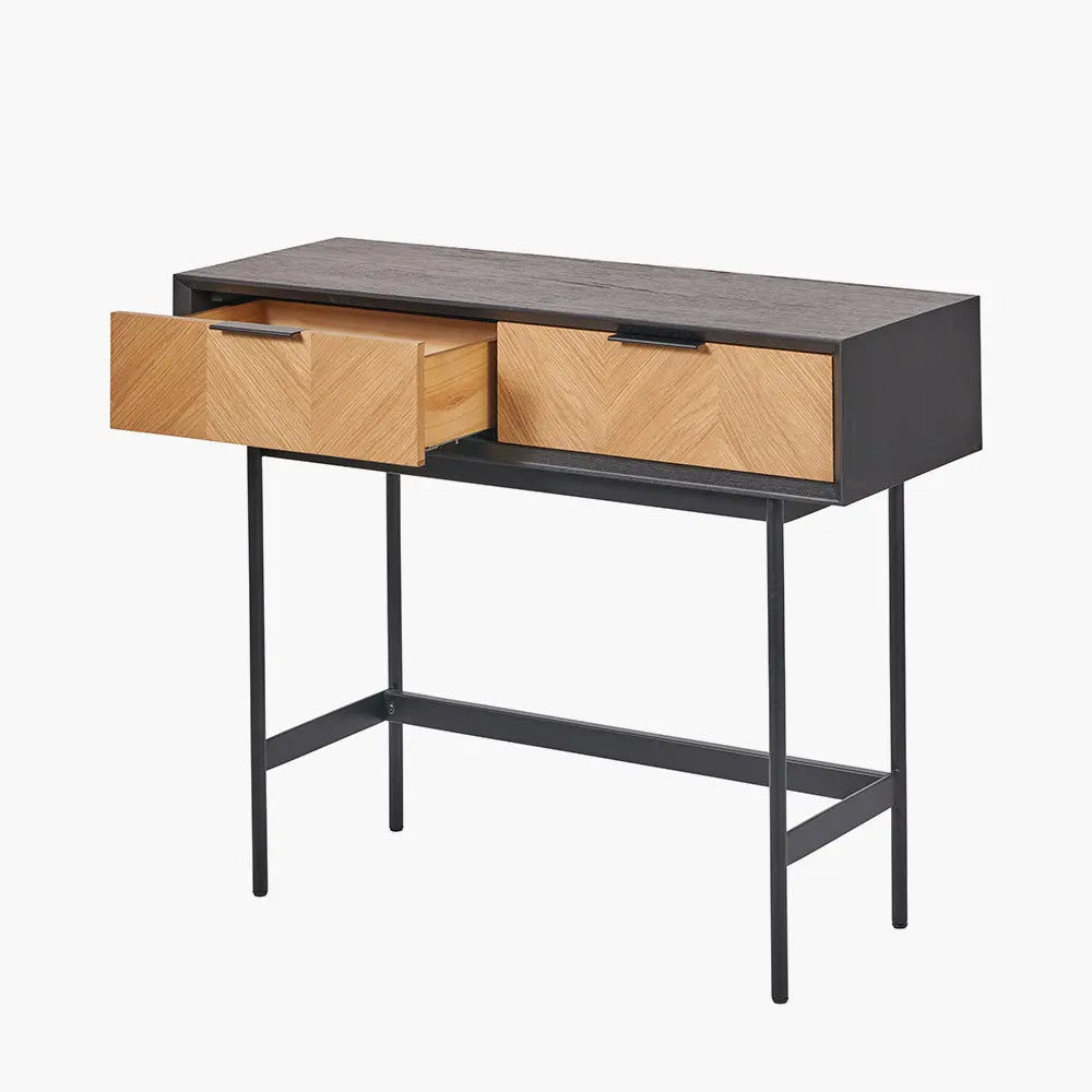 Hailee Black and Natural Chevron 2 Drawer Console Table - Pacific Lifestyle  Nicholas John Interiors