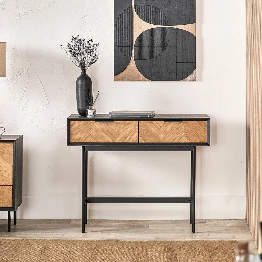 Hailee Black and Natural Chevron 2 Drawer Console Table - Pacific Lifestyle  Nicholas John Interiors
