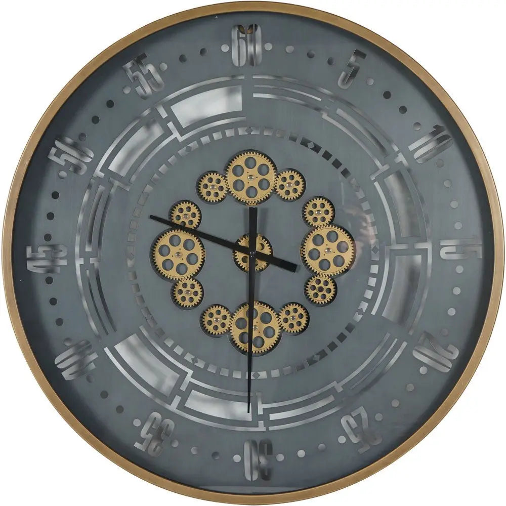 Industrial Round Gold and Grey Wall Clock Nicholas John Interiors