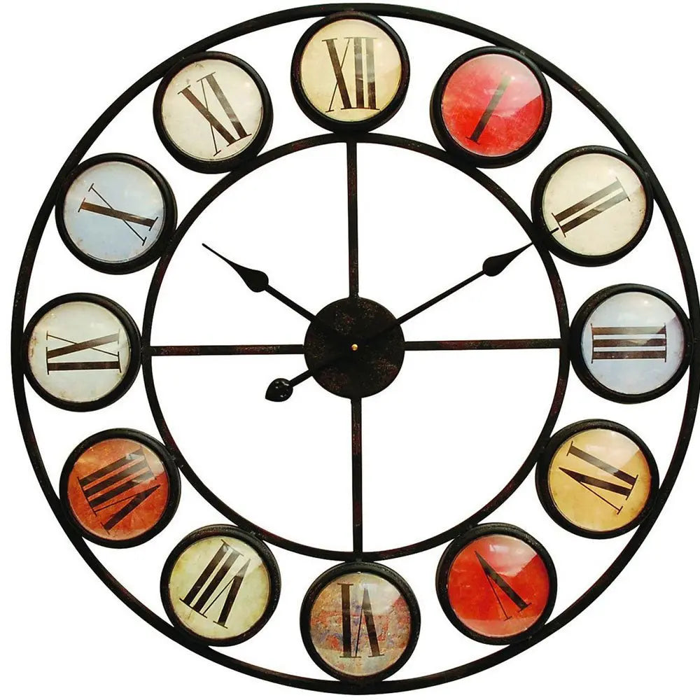 Iron Clock Roman Numeral Coloured Domed Glass