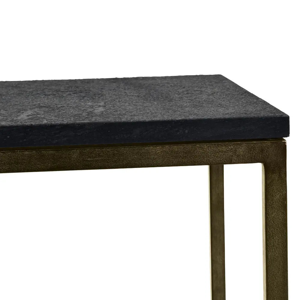 Kenton Iron Set of 2 Side Tables in Aged Champagne Finish with Galaxy Slate
