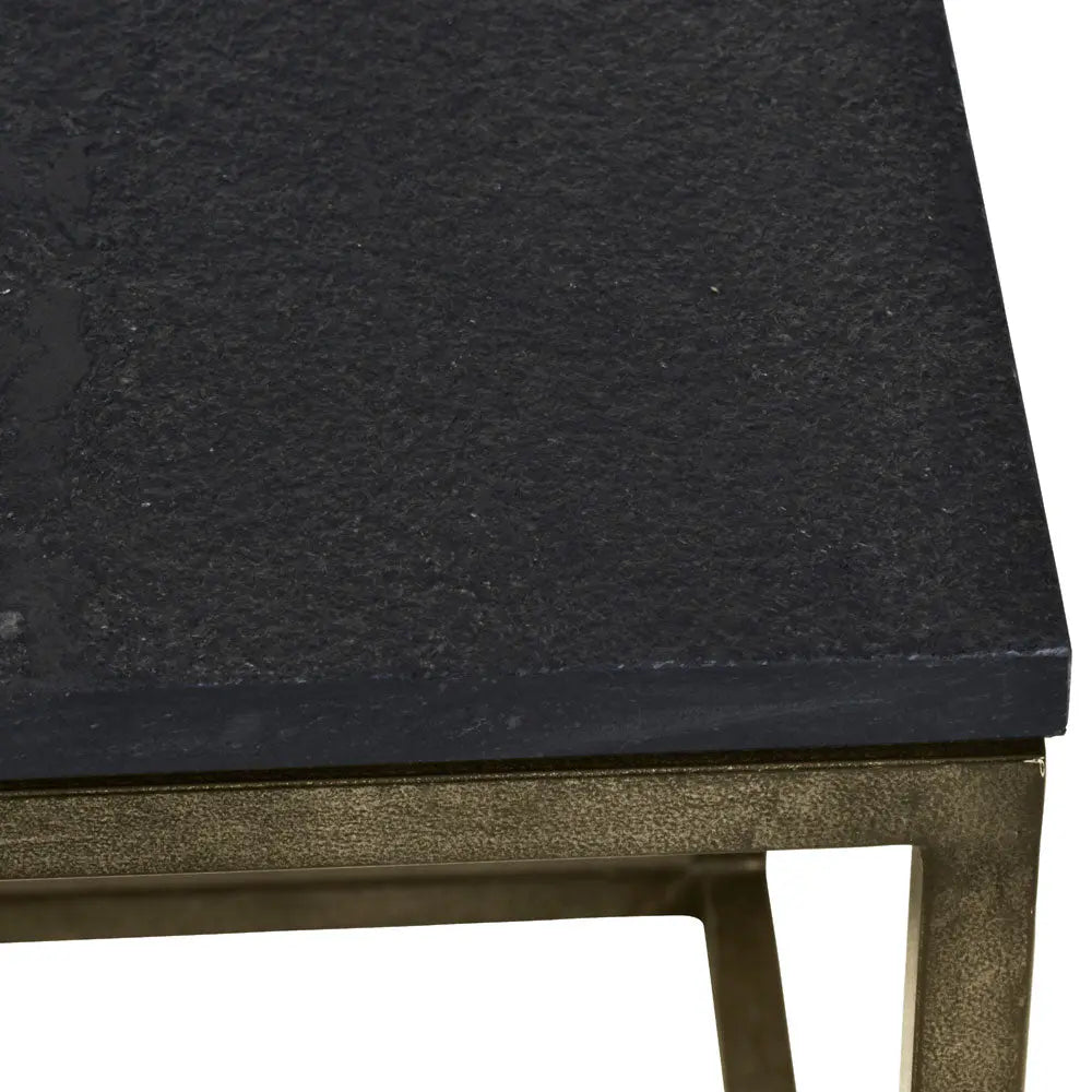 Kenton Iron Set of 2 Side Tables in Aged Champagne Finish with Galaxy Slate