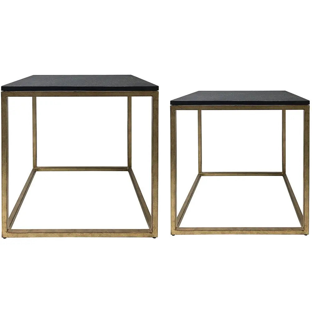 Kenton Iron Set of 2 Side Tables in Aged Champagne Finish with Galaxy Slate