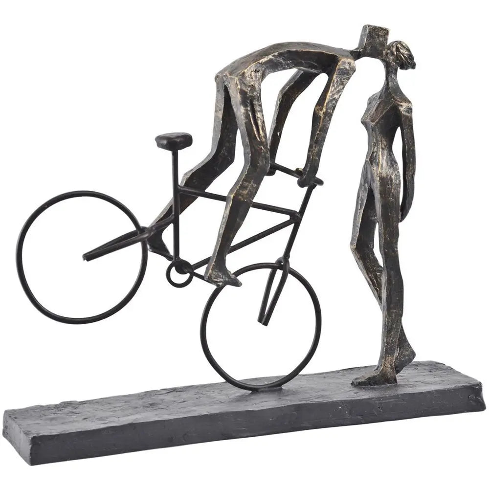 Kissing Couple on Bike Sculpture in Antique Bronze Finish sculpture