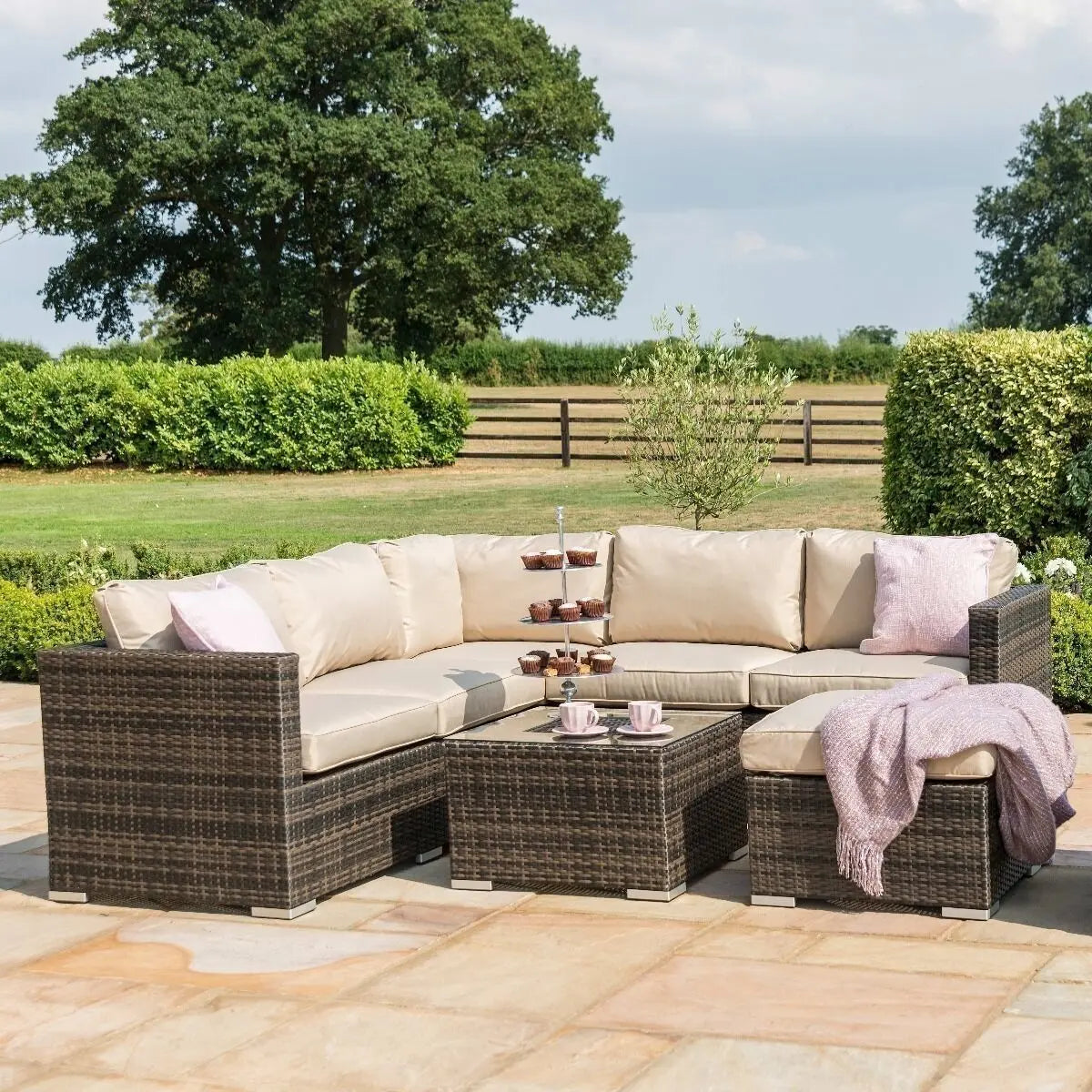 London Rattan Corner Group Garden Furniture with Ice Bucket in Brown Outdoor Living