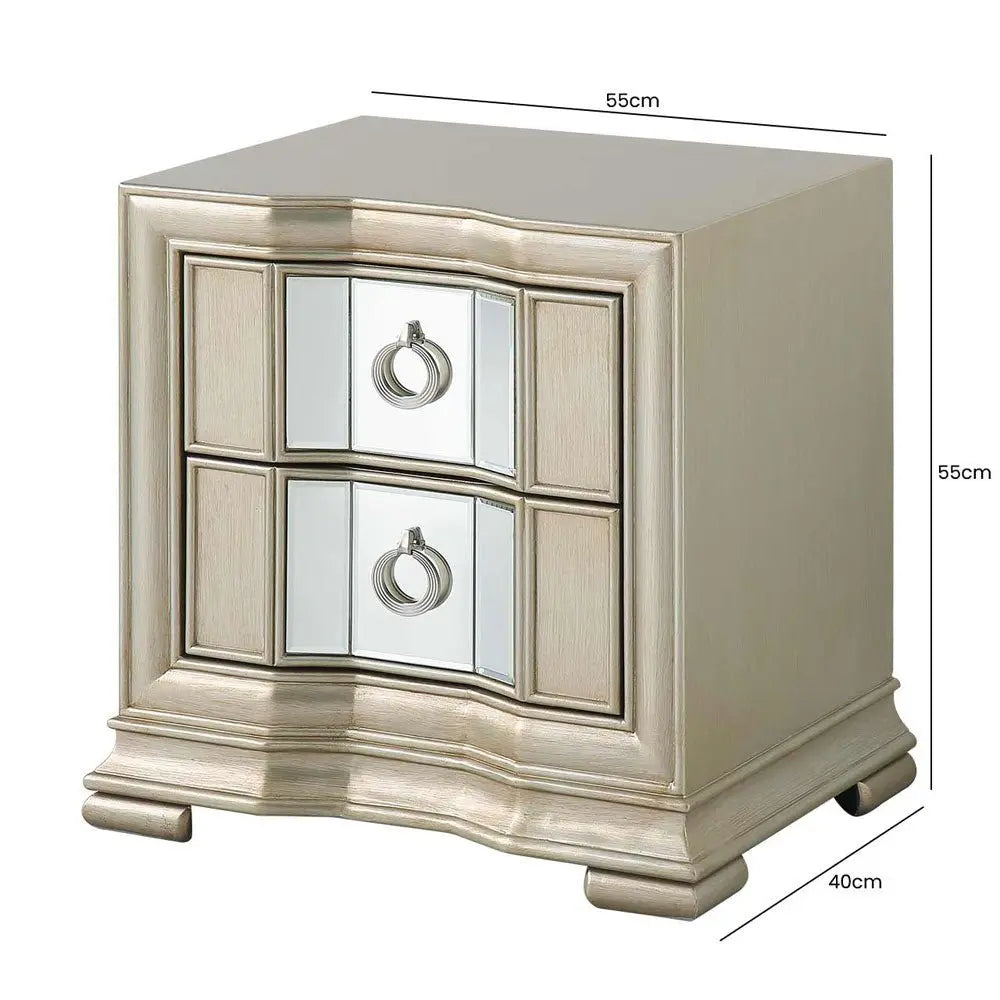 Lucarna 2 Drawer Mirror Bedside Cabinet - Champagne Bedside Table