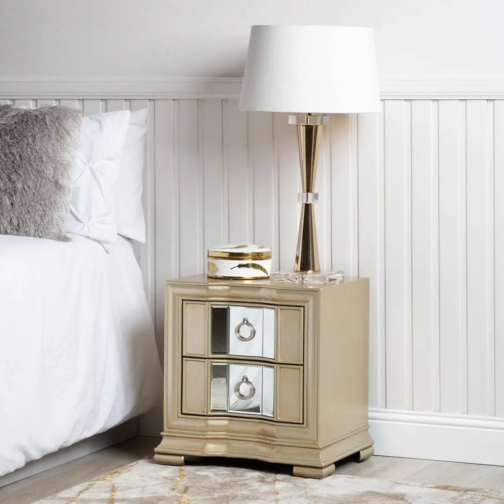 Lucarna 2 Drawer Mirror Bedside Cabinet - Champagne Bedside Table