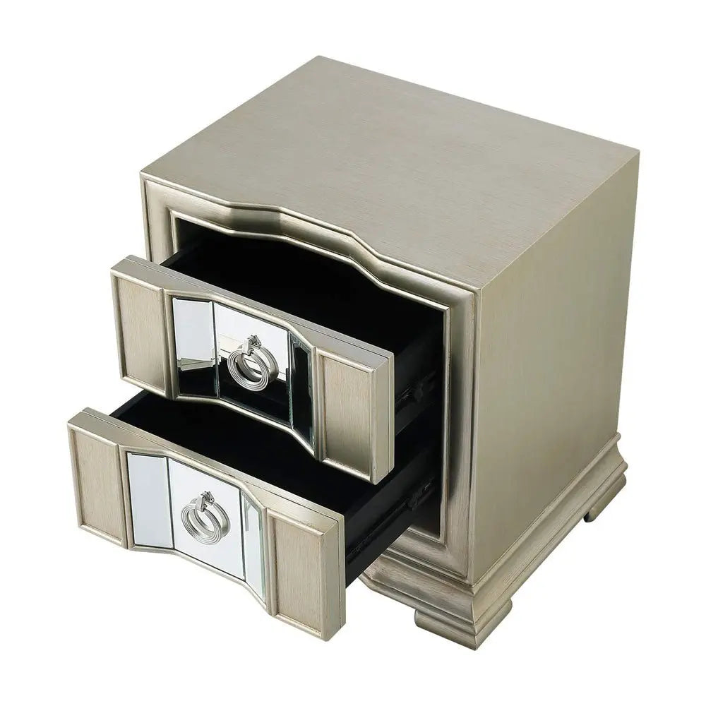Lucarna 2 Drawer Mirror Bedside Cabinet - Champagne Bedside Table
