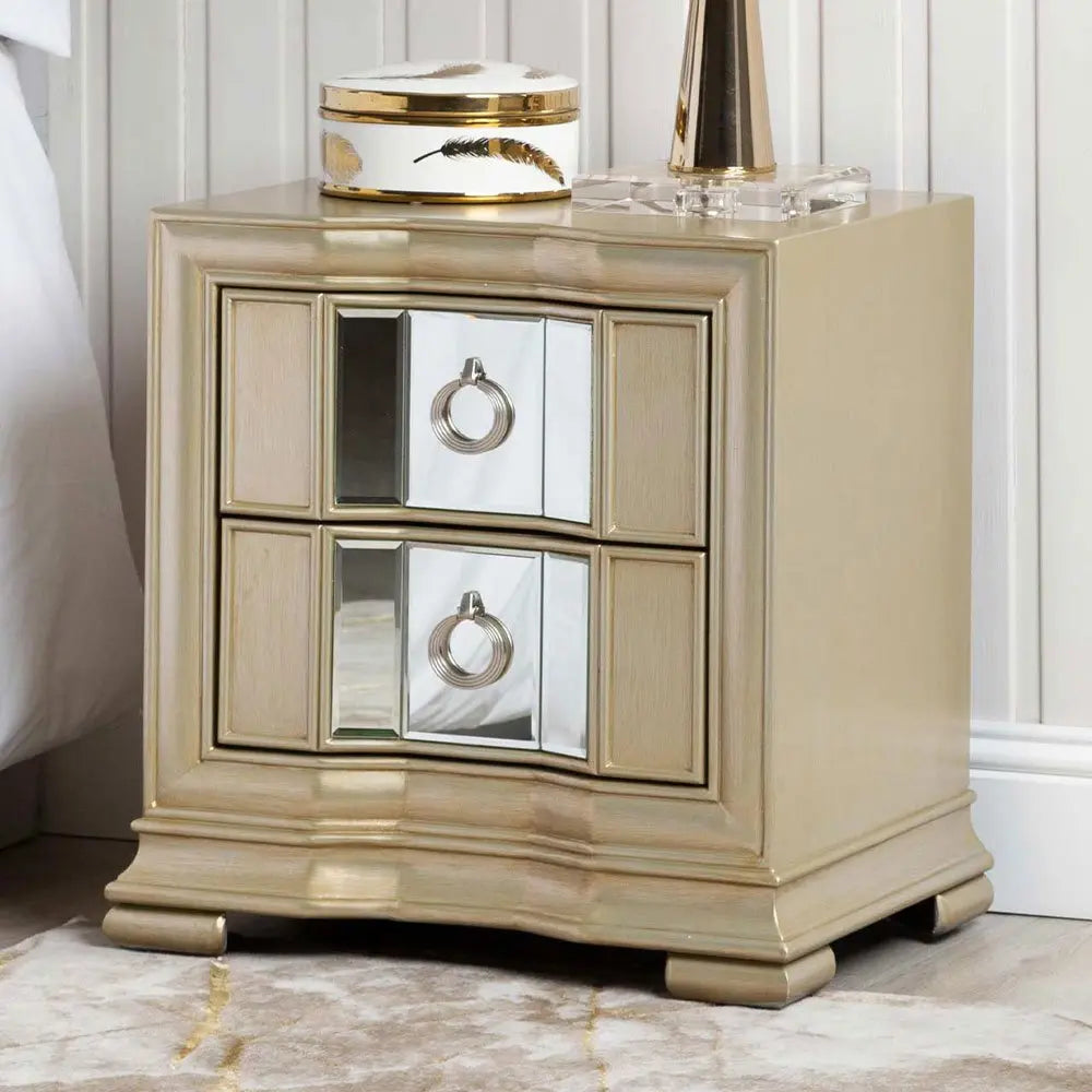 Lucarna 2 Drawer Mirror Bedside Cabinet - Champagne Bedside Table