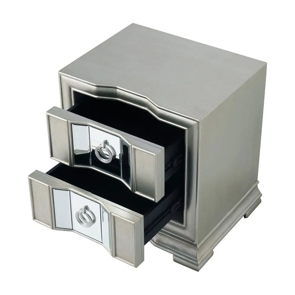 Lucarna 2 Drawer Mirror Bedside Cabinet - Grey Bedside Table