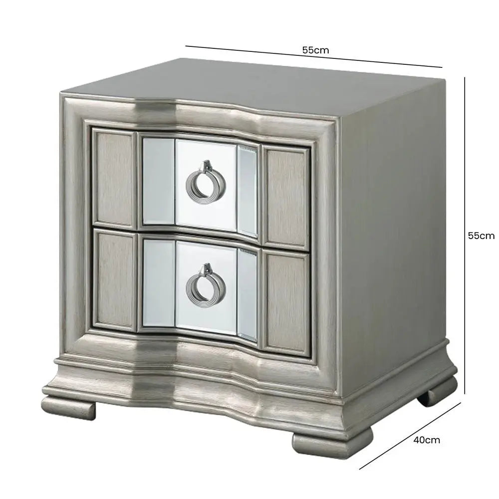 Lucarna 2 Drawer Mirror Bedside Cabinet - Grey Bedside Table