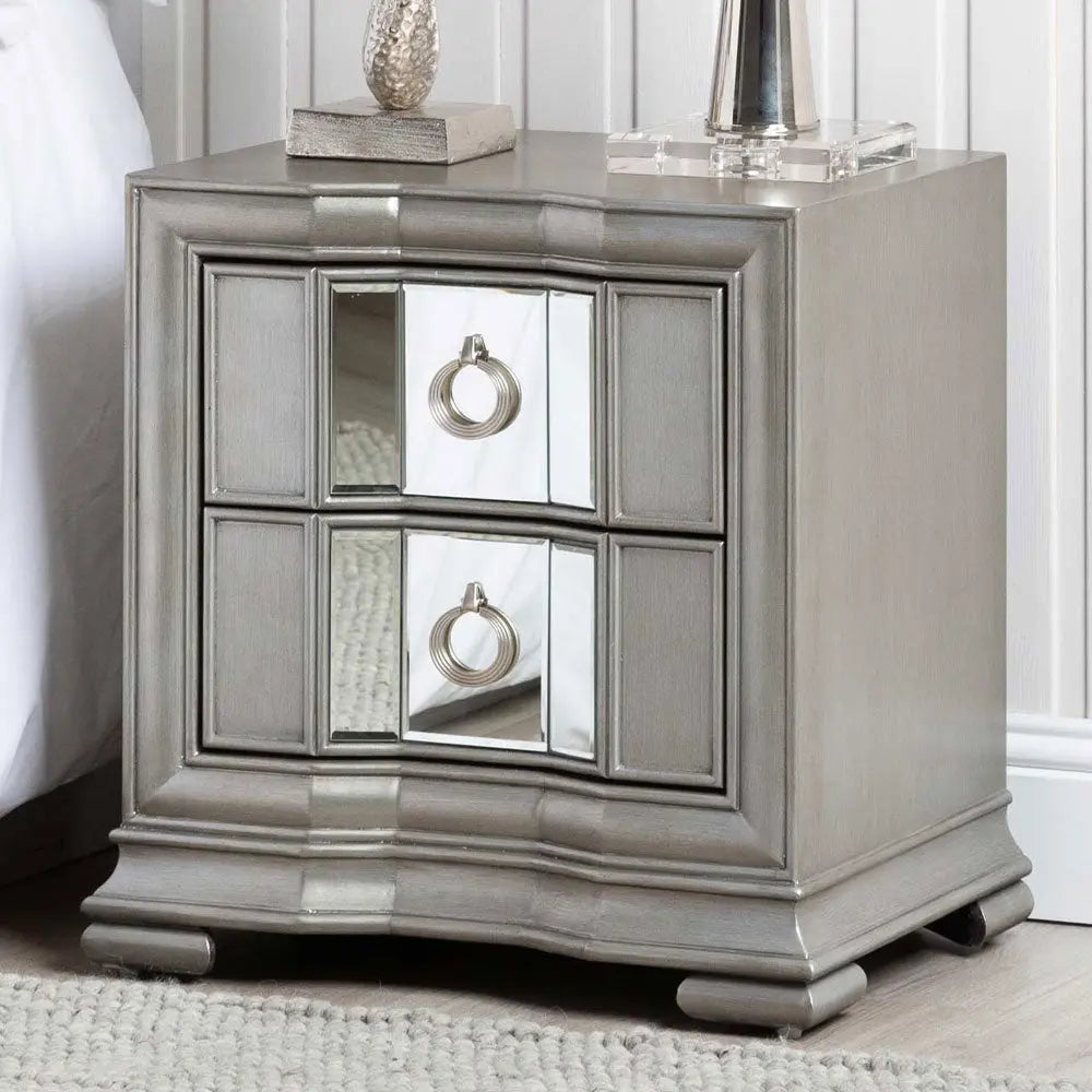 Lucarna 2 Drawer Mirror Bedside Cabinet - Grey Bedside Table