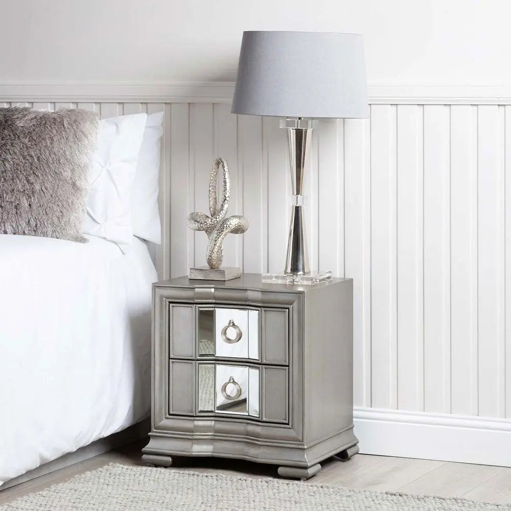 Lucarna 2 Drawer Mirror Bedside Cabinet - Grey Bedside Table