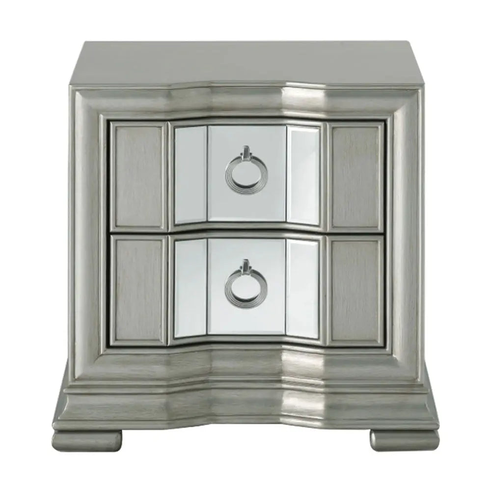 Lucarna 2 Drawer Mirror Bedside Cabinet - Grey Bedside Table