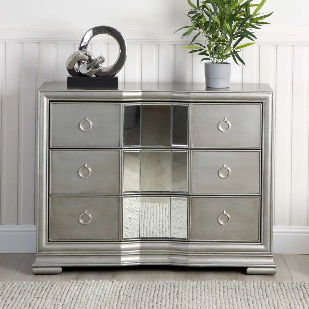 Lucarna Extra Large 120cm wide Bedside Cabinet 3 Drawer Mirrored Chest - Grey Chest of Drawers