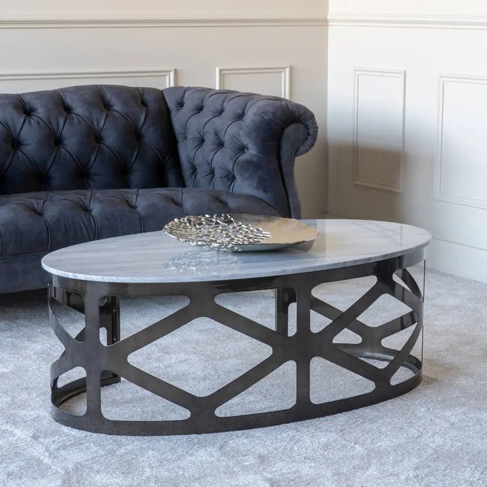 Marcella Coffee Table Metallic Black Nickel Finish with Grey Marble Coffee Table