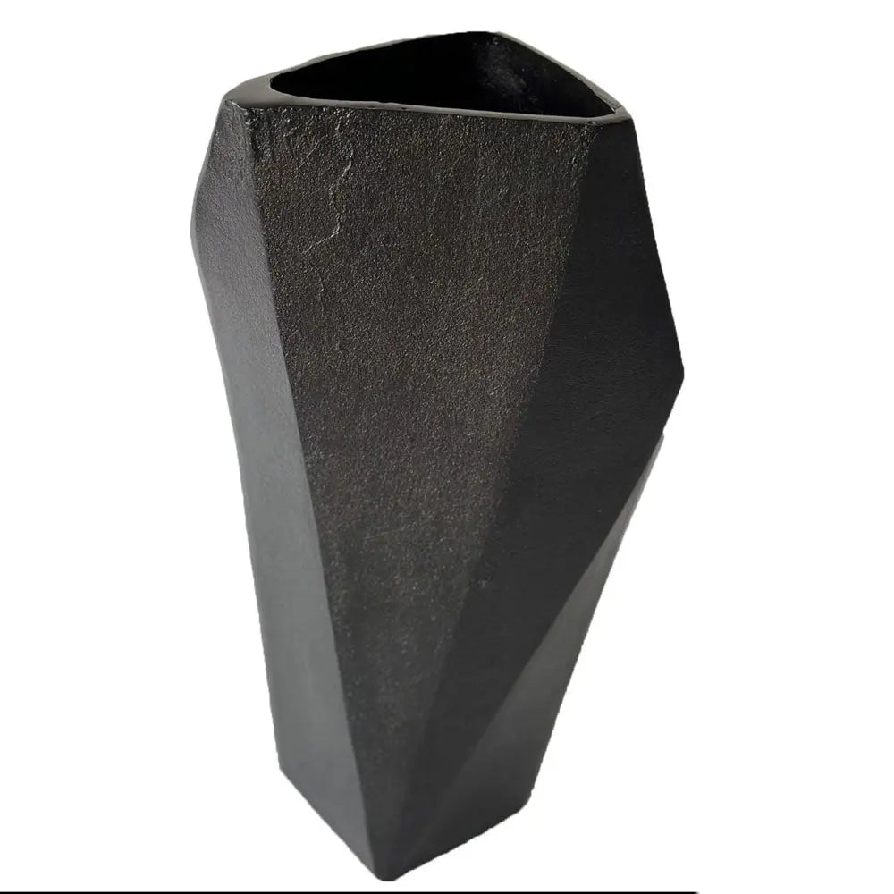 Marusia Cast Aluminium Faceted Charcoal Black Vase 45cm
