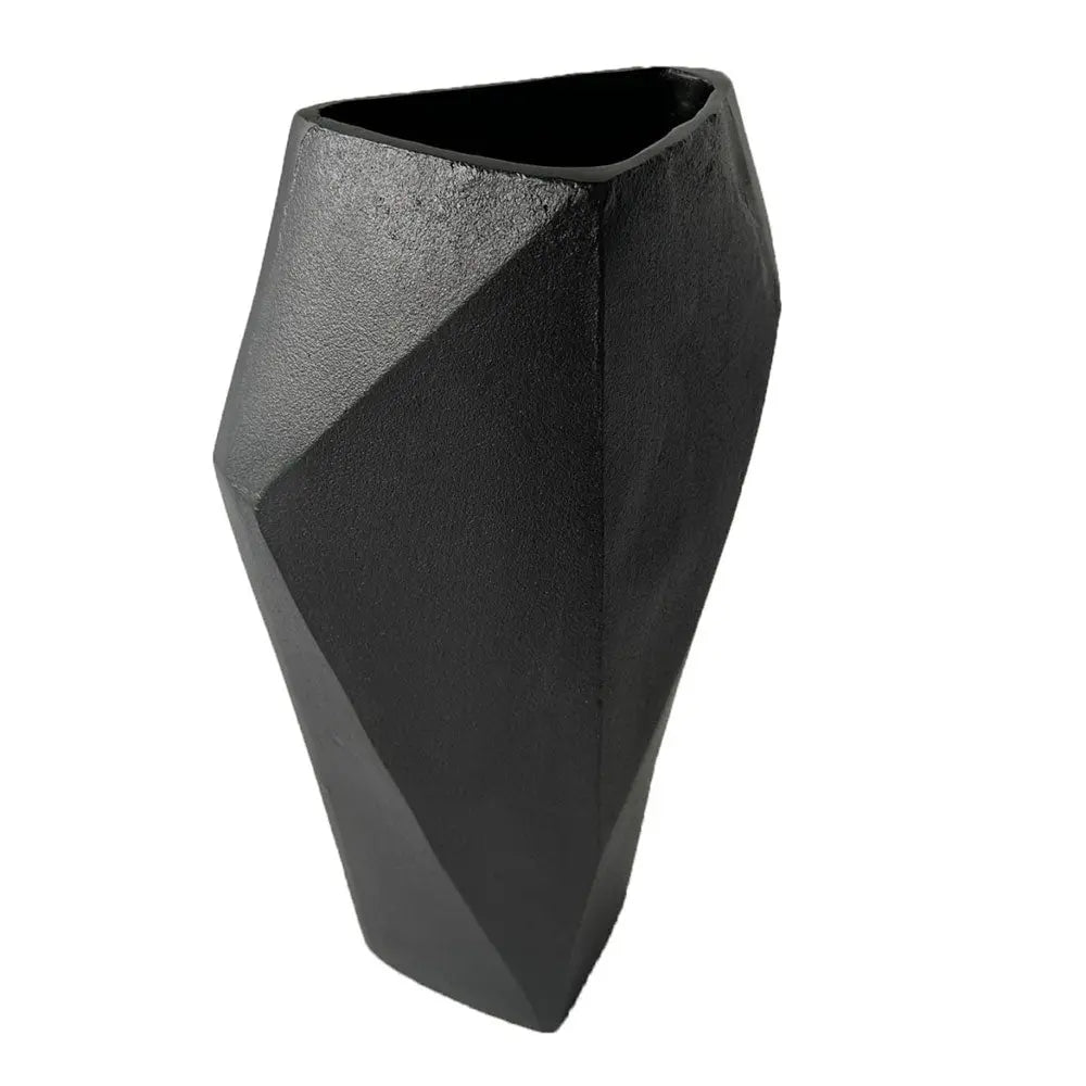 Marusia Cast Aluminium Faceted Charcoal Black Vase 45cm