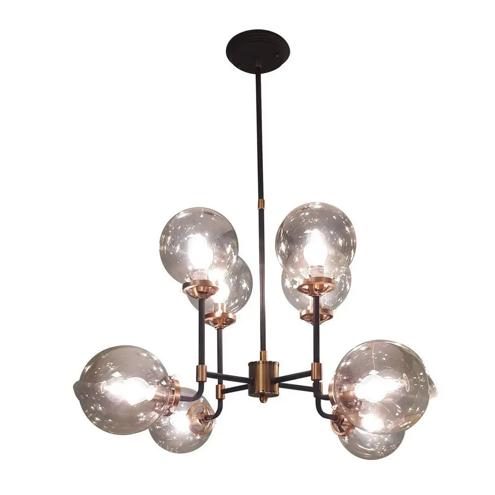 Merlin Glass Bubble Black And Brass Chandelier