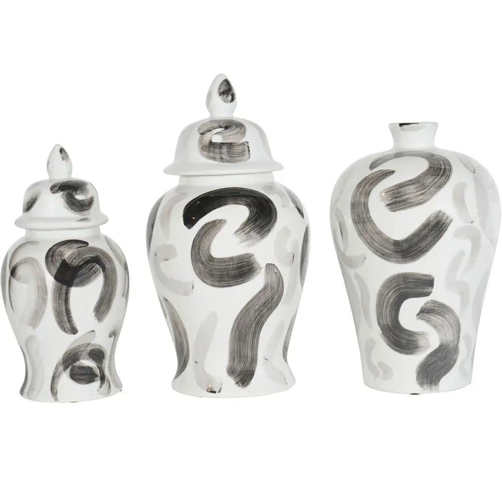 Monochrome Brush Swirl Large Ginger Jar