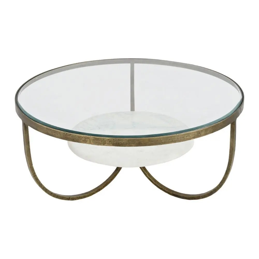 Nolina White Marble And Antique Gold Iron Coffee Table Coffee Table
