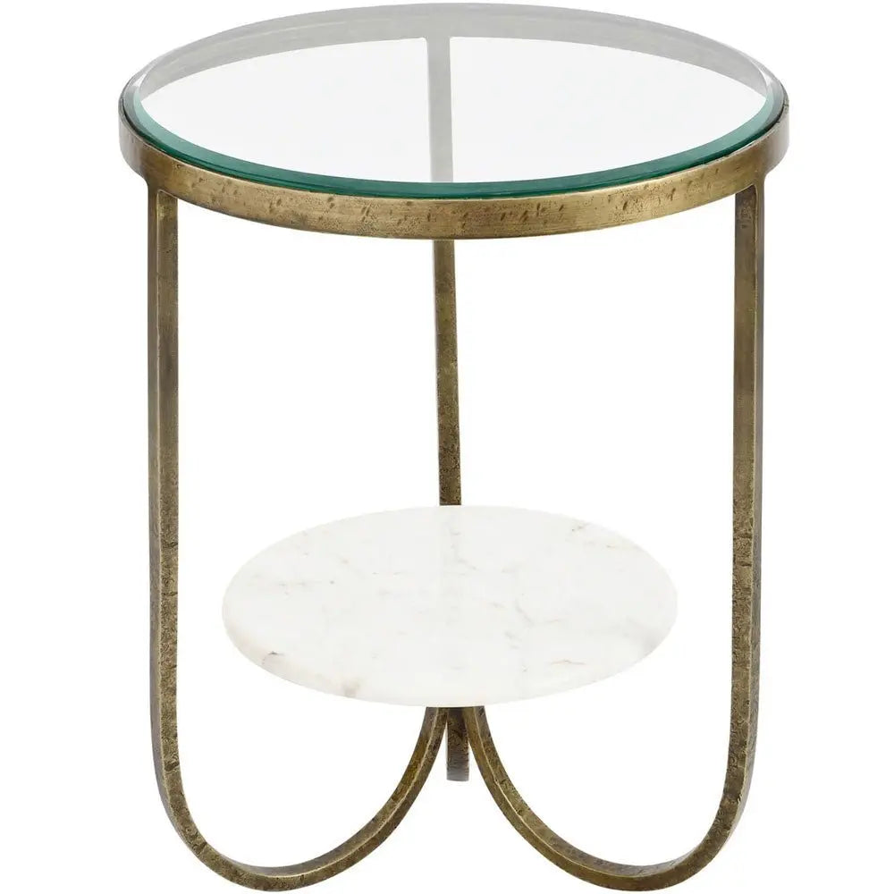 Nolina White Marble And Antique Gold Iron Side Table