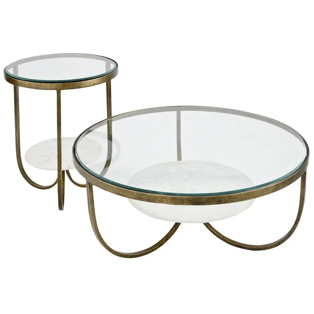 Nolina White Marble And Antique Gold Iron Side Table