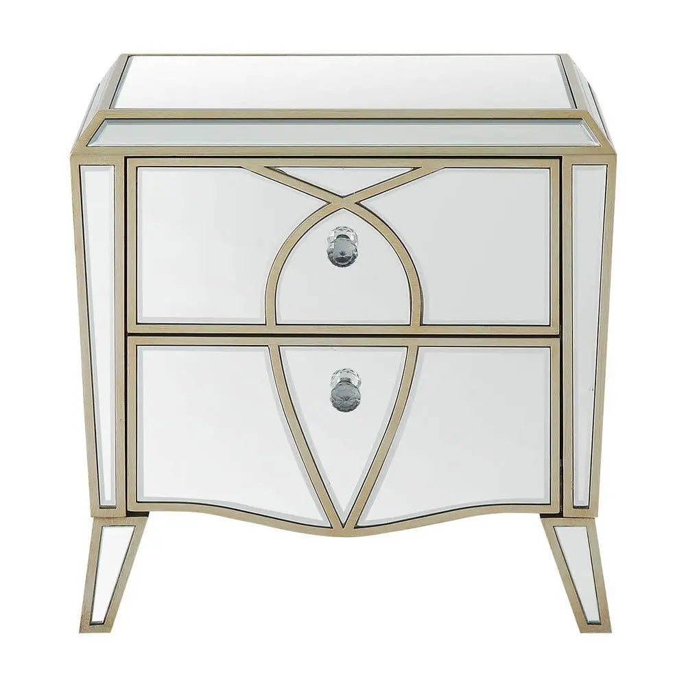 Prishtina 2 Drawer Mirror Bedside Cabinet Champagne Nicholas John Interiors