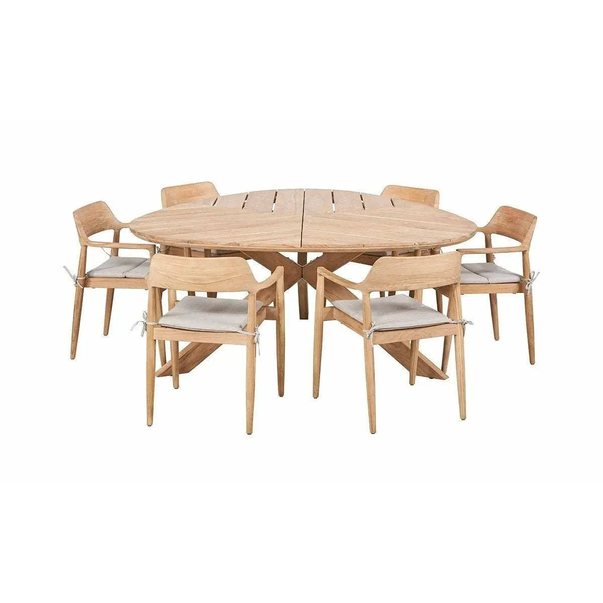 Reuleaux Outdoor 6 Seater Dining Set - Natural Wood & Oatmeal - Pacific Lifestyle Outdoor Dining Sets