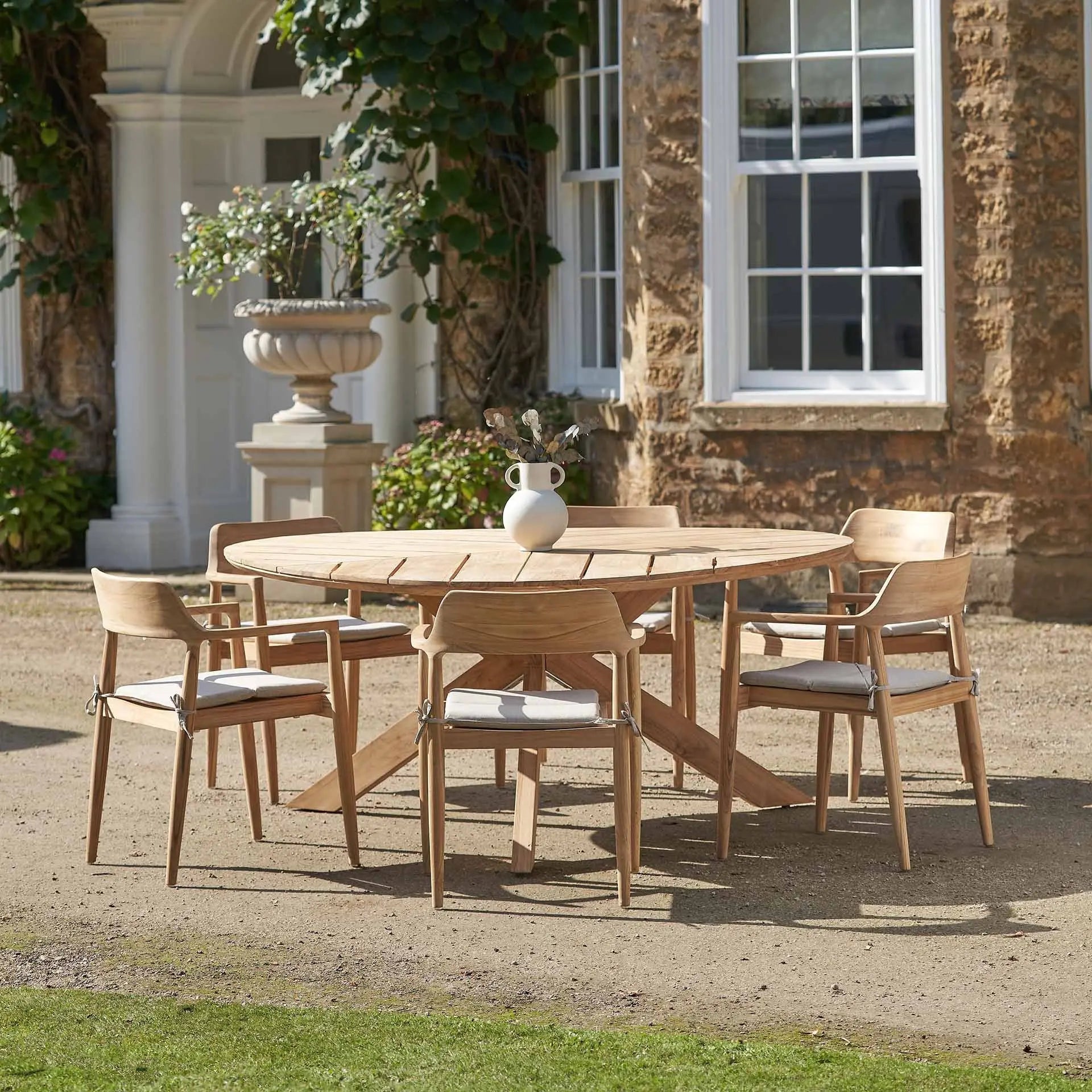 Reuleaux Outdoor 6 Seater Dining Set - Natural Wood & Oatmeal - Pacific Lifestyle Outdoor Dining Sets