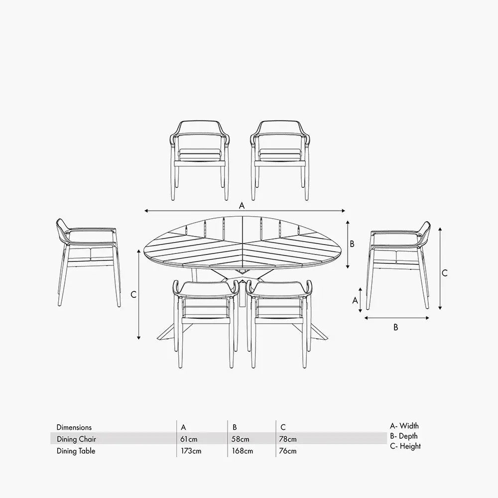 Reuleaux Outdoor 6 Seater Dining Set - Natural Wood & Oatmeal - Pacific Lifestyle Outdoor Dining Sets