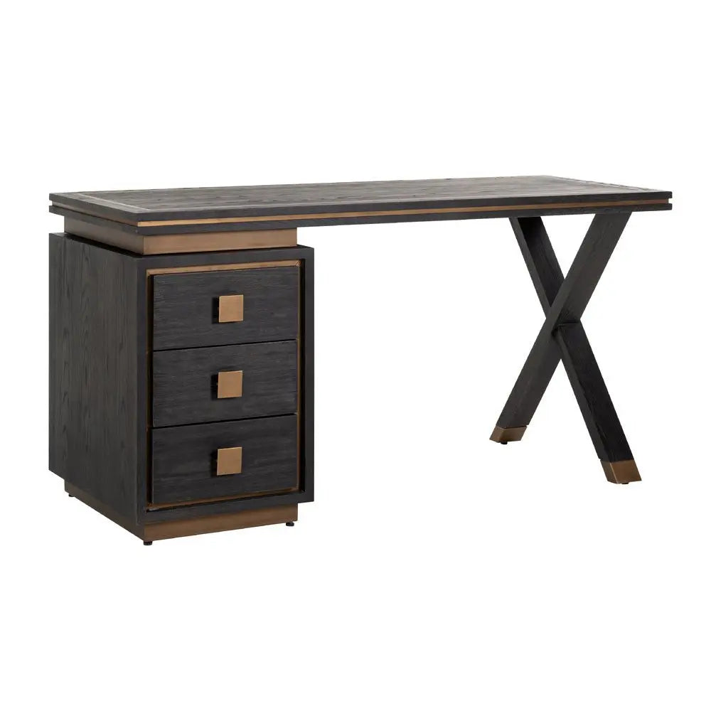 Richmond Interiors Hunter Black Rustic 3 Drawer Desk