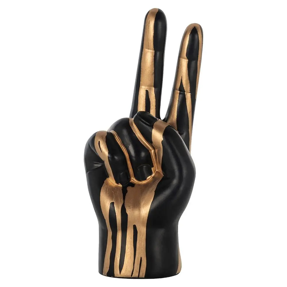 Richmond Interiors Peace Sign Deco Object Hand in Black/Gold