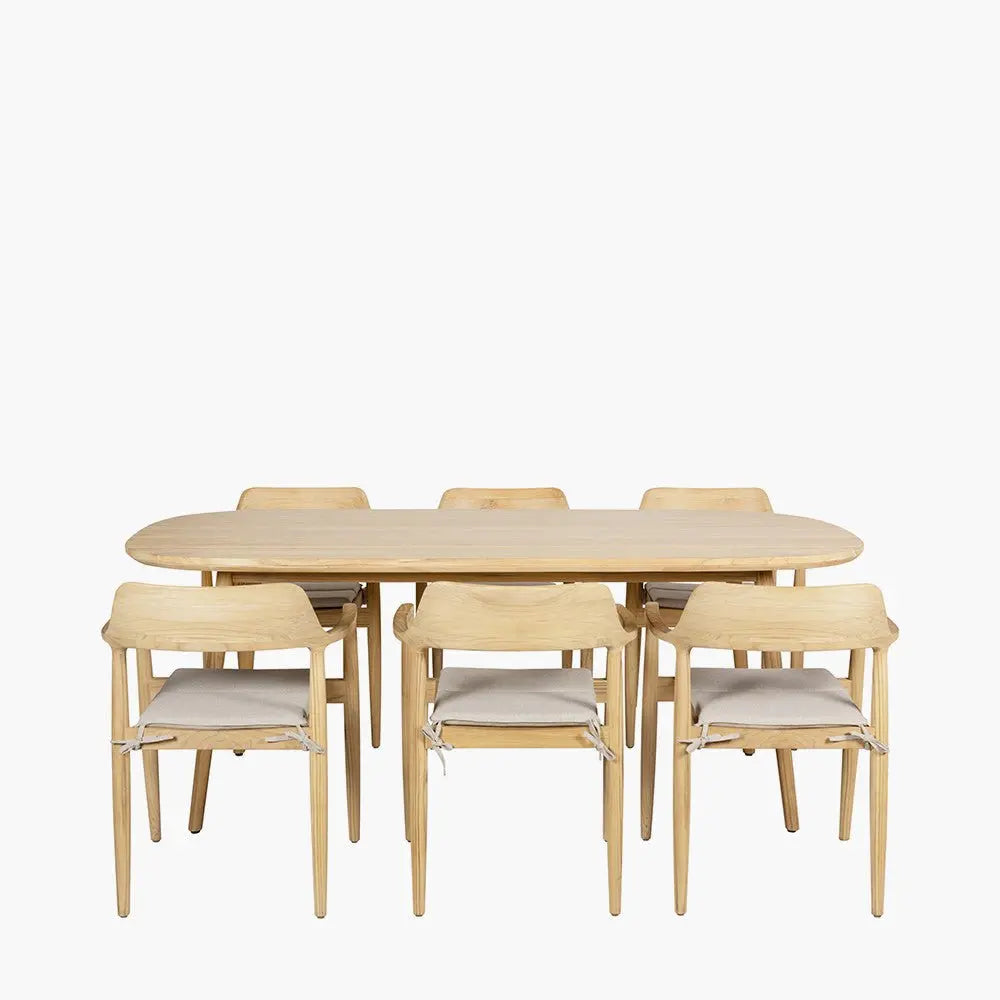 Salita Outdoor 6 Seater Dining Set in Natural Wood & Oatmeal - Pacific Lifestyle Outdoor Dining Sets