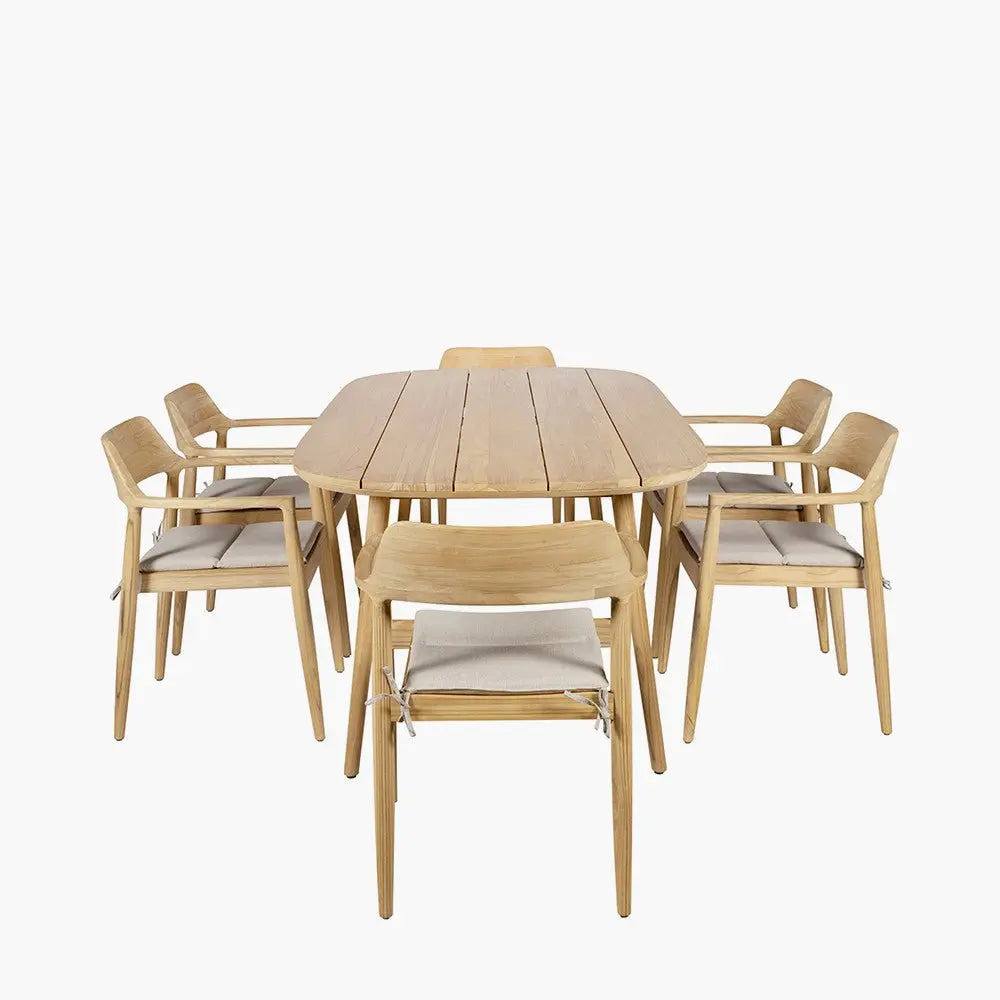 Salita Outdoor 6 Seater Dining Set in Natural Wood & Oatmeal - Pacific Lifestyle Outdoor Dining Sets