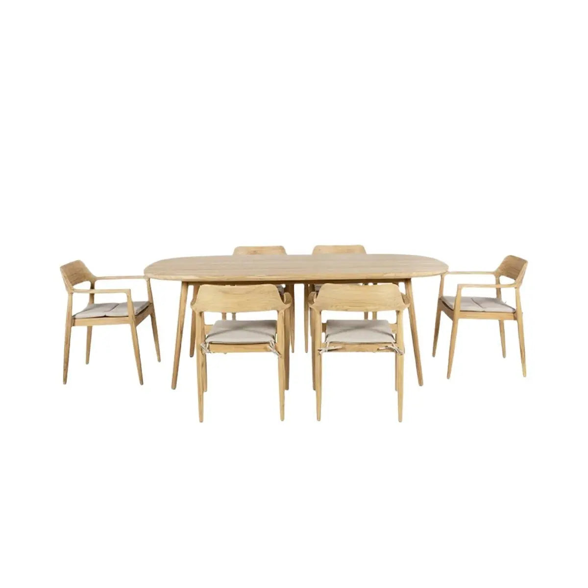 Salita Outdoor 6 Seater Dining Set in Natural Wood & Oatmeal - Pacific Lifestyle Outdoor Dining Sets