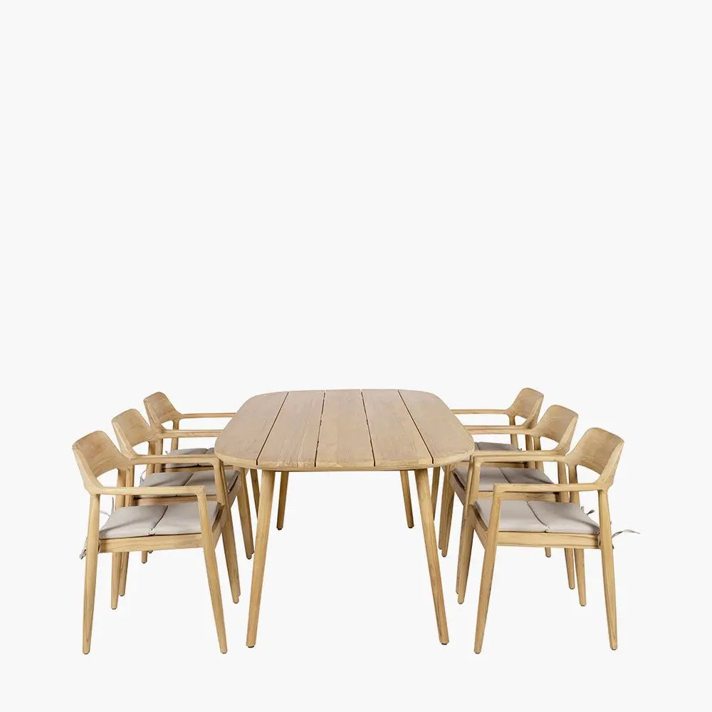 Salita Outdoor 6 Seater Dining Set in Natural Wood & Oatmeal - Pacific Lifestyle Outdoor Dining Sets