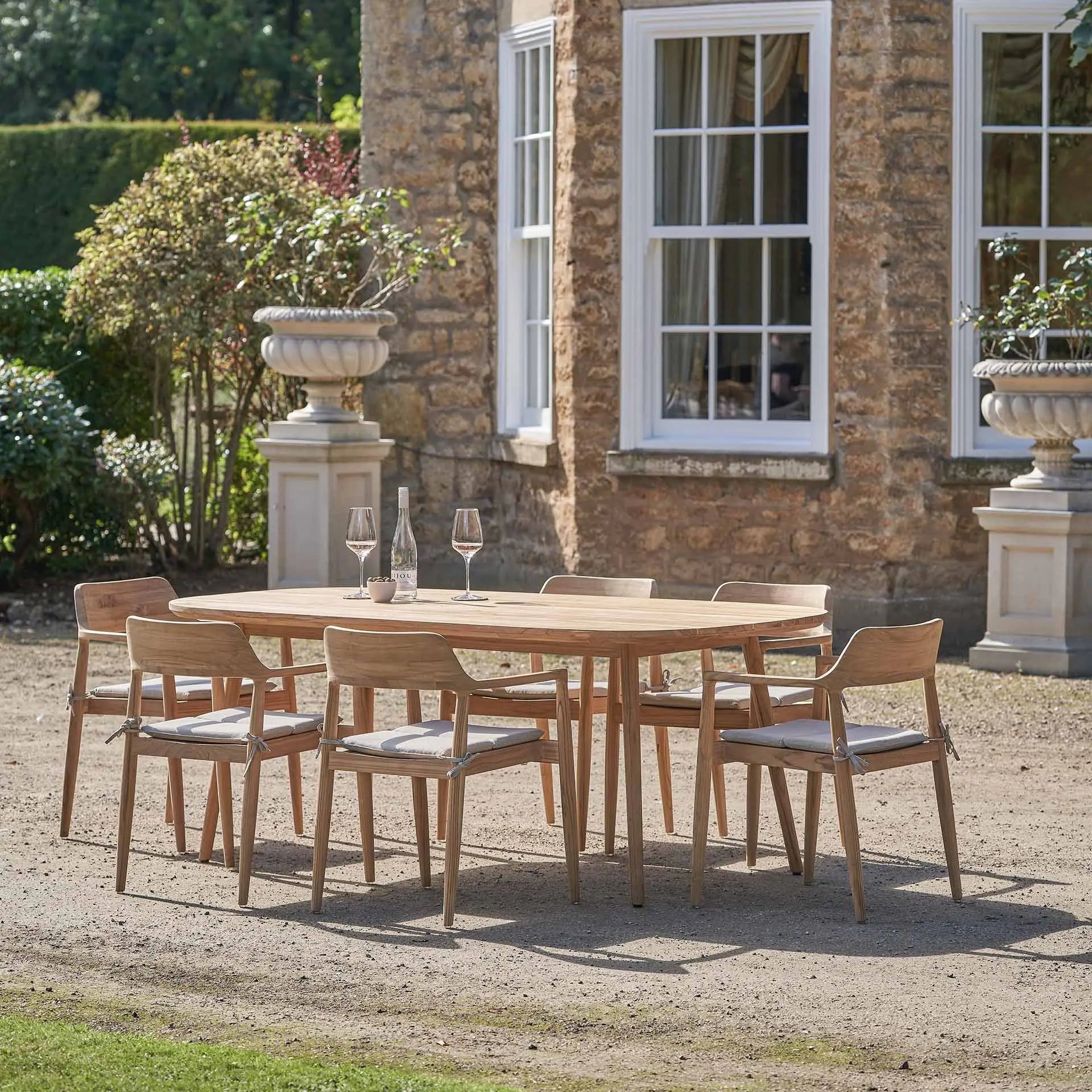 Salita Outdoor 6 Seater Dining Set in Natural Wood & Oatmeal - Pacific Lifestyle Outdoor Dining Sets