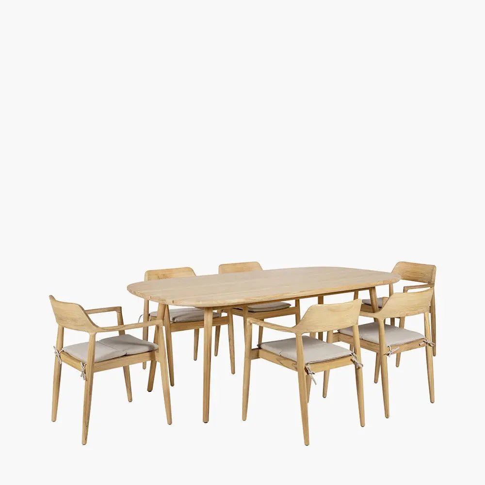 Salita Outdoor 6 Seater Dining Set in Natural Wood & Oatmeal - Pacific Lifestyle Outdoor Dining Sets