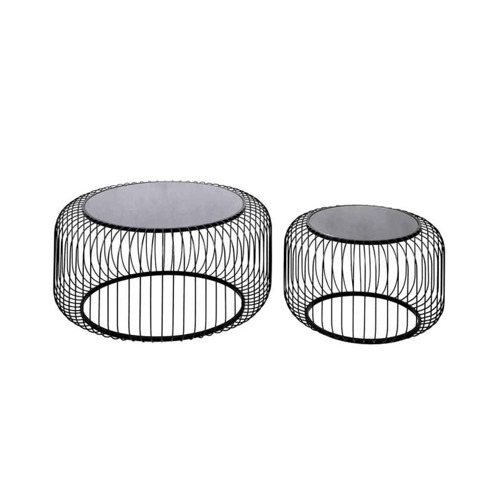 Set of 2 Black Metal with Black Glass Top Coffee Table Coffee Table