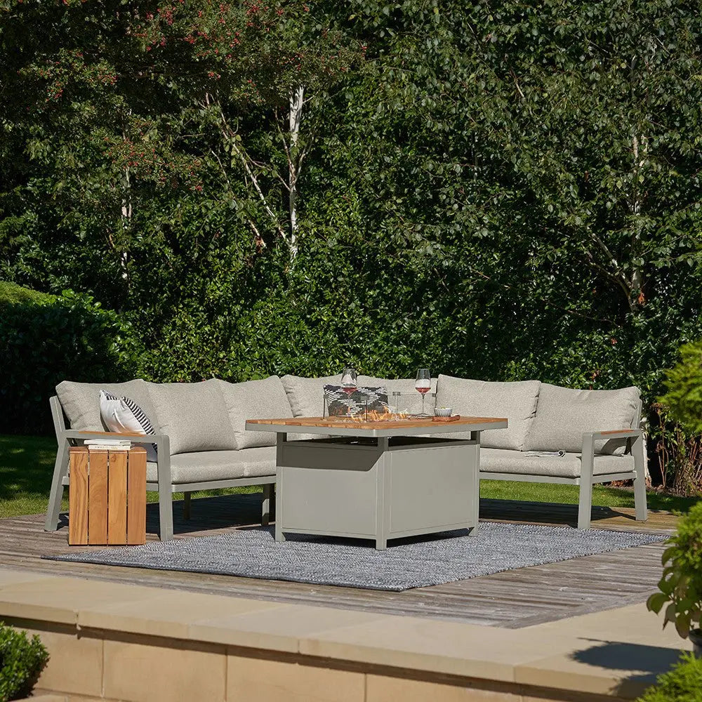 Stockholm Limestone Outdoor Corner Seating Set including Fire Pit Table - Pacific Lifestyle Outdoor Lounge Sets