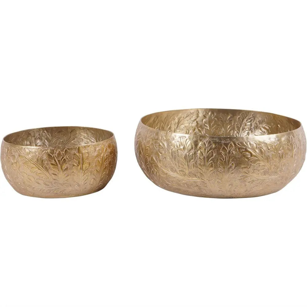 Windham Gold Leaf Embossed Round Convex Bowl Nicholas John Interiors