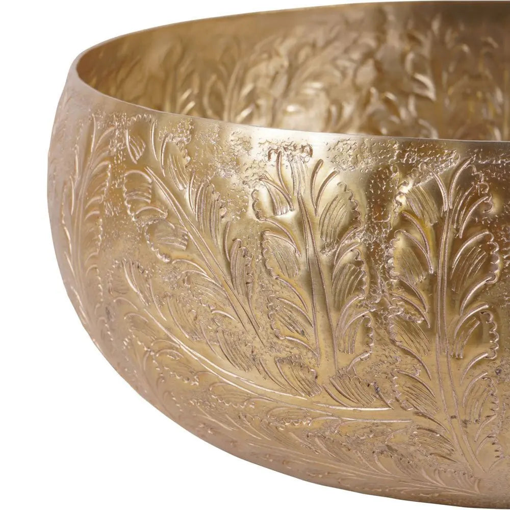 Windham Gold Leaf Embossed Round Convex Bowl Nicholas John Interiors